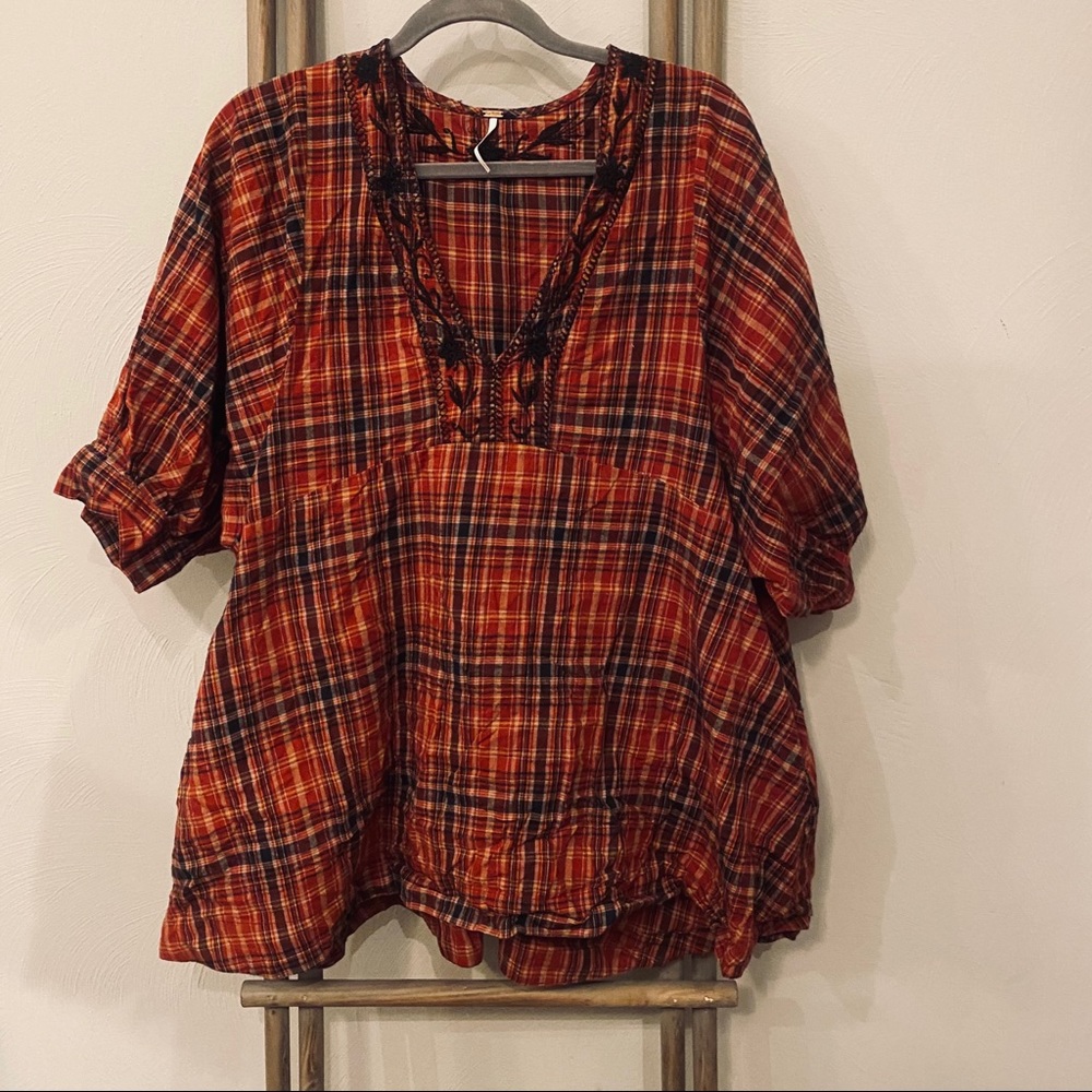 Free People Embroidered Plaid Tunic